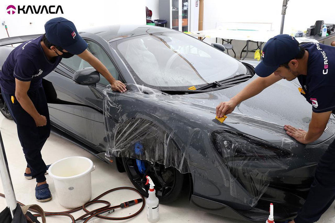 A car receive a fresh wrap of Kavaca paint protection film