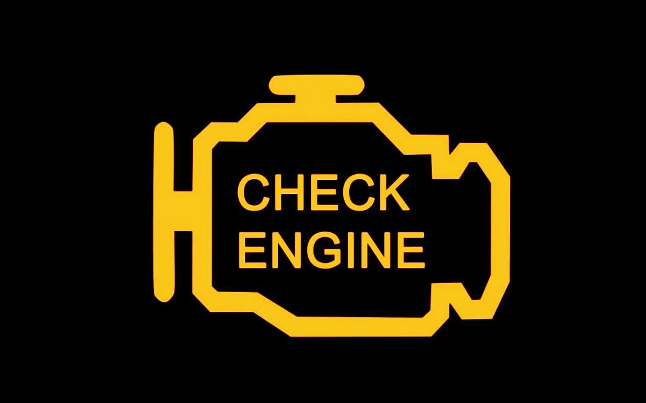 A graphic that shows what the normal check engine light on a car.