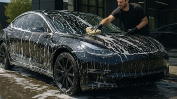 tesla being washed