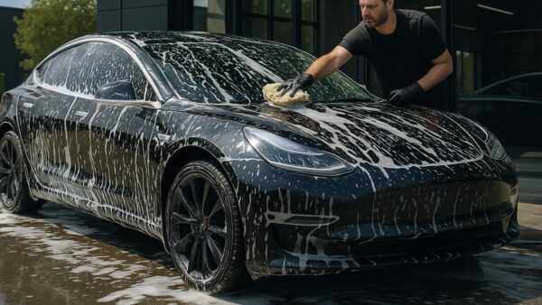 tesla being washed