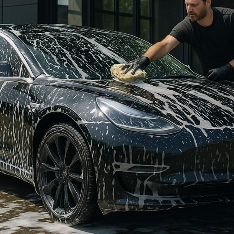 tesla being washed